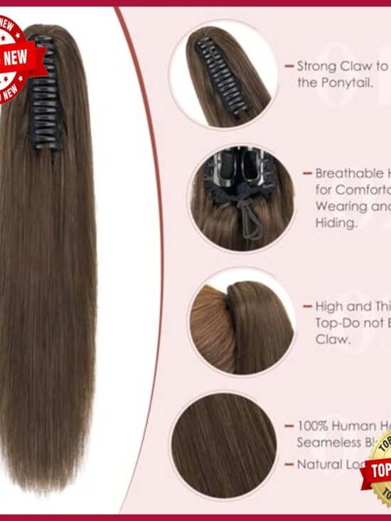 Human Hair Ponytail Extension with Claw Clip, 14 Inch, 105g main image 4